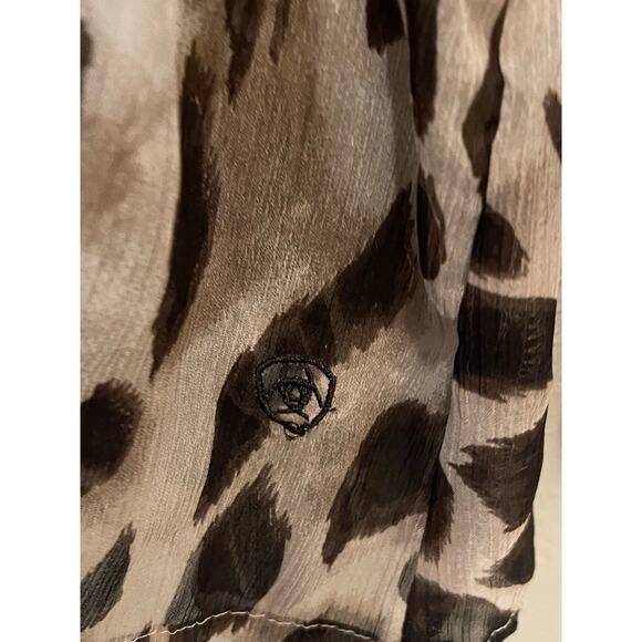ARIAT Women’s  Sheer Brown Animal Print Blouse Elastic Cuff Waist Tunic Small - Picture 7 of 9